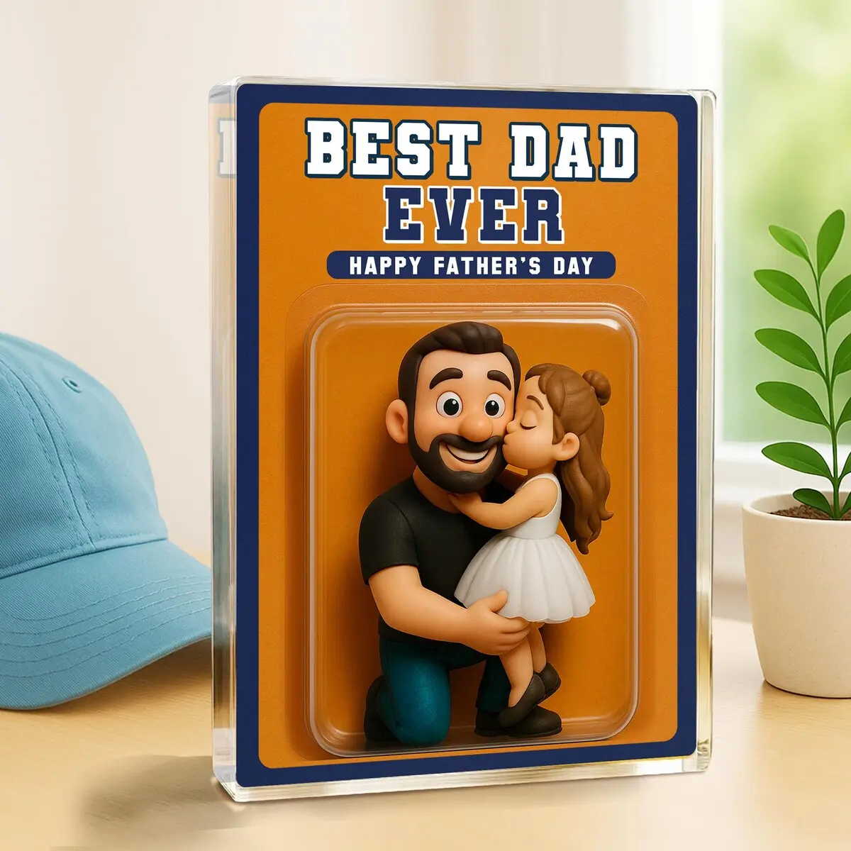 Custom Father'S Day Gift For Dad, Personalized Photo Dad And Kids Action Figure Acrylic Block, Best Dad Ever Block Plaque, Gift For Daddy