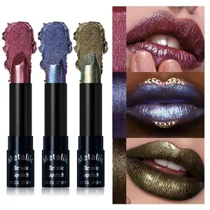 3-Pack Sparkling Lipstick Set, Pearl Glossy Finish, Shinyameleon Design, Multi-Use Colorful Lips, Ideal for Cosplay, Festivals, Stage Makeup, Glossy Lip Balm