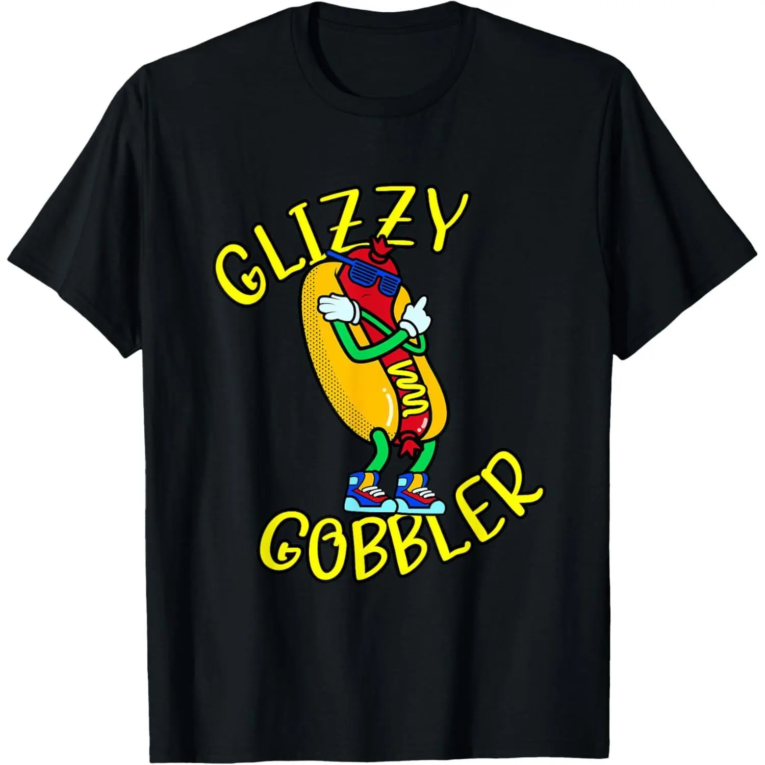 Humorous Glizzy Gobbler Hot Dog Eating Meme Cotton T-shirt Perfect For Food Lovers And Meme Fans, Casual, Shortsleeve, Funny Shirts, Crew Neck, All Seasons, Normal Type, Machine Washable, Street, S, Loose-Fitting