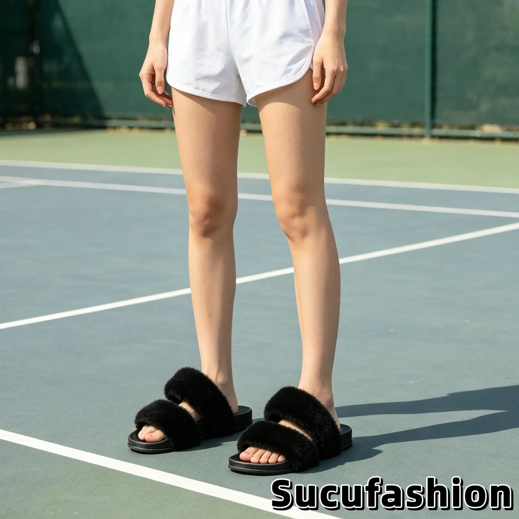 New style fashionable double-row wool slippers for ladies, loose and versatile slippers, available in multiple colors and lightweight.