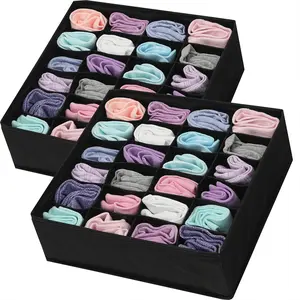 Foldable sock storage box, 24 grid fabric storage box, used for socks, underwear, ties and accessories, with multiple durable colors to choose from, Folding storage boxes, Fabric storage bins