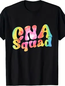 CNA Nurse Assistant Graphic T-Shirt - Tie-Dye Rainbow Lettering & Medical Symbols, Unisex Casual Short Sleeve Tee for Men & Women, Comfortable Casual Attire, Nursing Apparel Gift for CNA, CNAs, Healthcare Workers