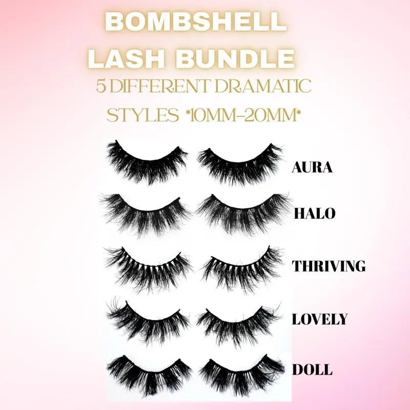 5 DIFFERENT STYLES DRAMATIC FLUFFY LASHES EXPLORE DIFFERENT STYLES FAUX MINK REUSABLE MORE THAN 20 WEARS LASH GLUE NOT INCLUDED