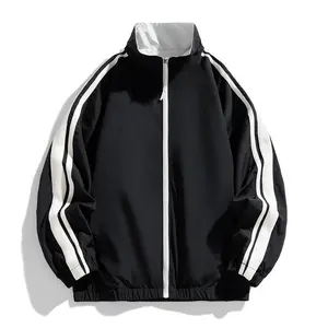 Men's black and white contrasting windproof jacket - Zipper sports training jacket with striped sleeves, suitable for sports wearRAIMENTRY