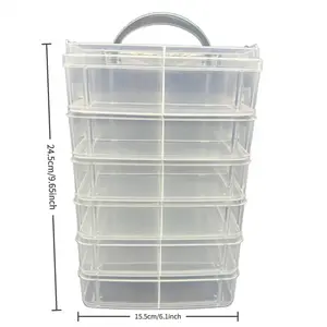 6-Layer 24-Compartment Transparent Plastic Storage Box with Handle, for Jewelry, Beads, Craft Supplies, Nail Art Additions, Toy Car Models, Collectibles, Hobbyist Organizer, Birthday Gift for Wife, Christmas, New Year Present