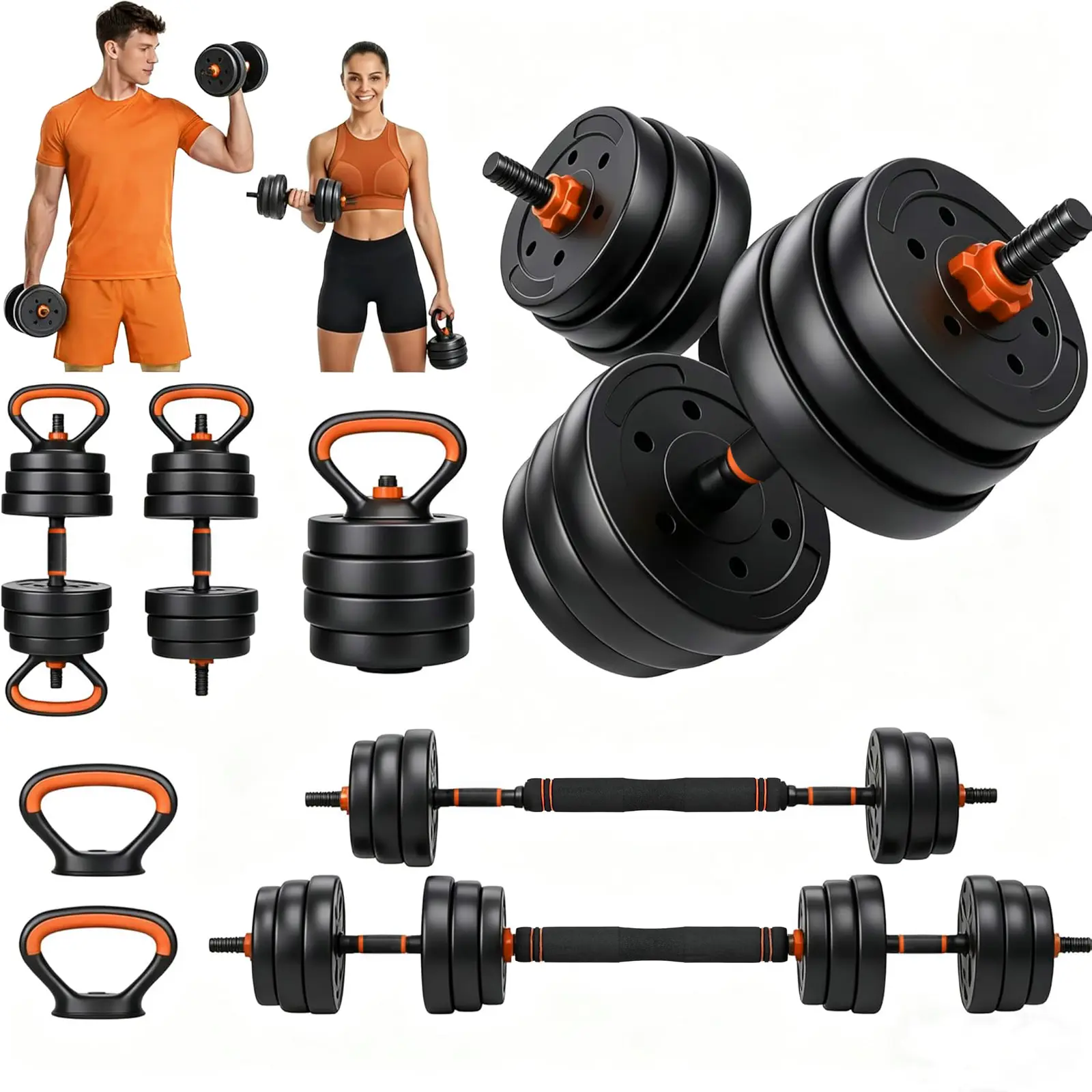Adjustable Dumbbell Weight Set Offered In 44lb, 66lb And 88lb Specifications, 5-In-1 Versatile Free Weight System Equipped With Connecting Connector Rod, Freely Converts Into Barbell, Space-Saving Comprehensive Strength Training Fitness Equipment Suitable