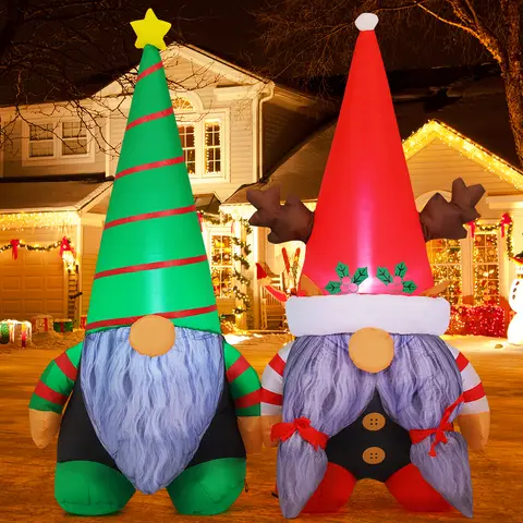 GOOSH 5.4 FT Lighted Christmas Inflatable Gnome Decor - Built-in LEDs, Fast Inflate, Cute Charm, Storage Bags, Stakes for Yard Security, Indoor/Outdoor Display, Christmas Decorating, Fun Family Event Look, Home Supplies Gift