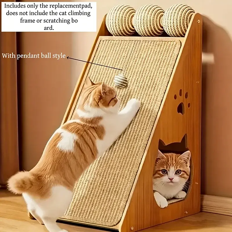 Sisal Cat Scratching Pad with Hanging Ball Wall Mounted Scratch Mat for Sofa Door Chair Furniture Protection