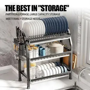 3-Tier Dish Drying Rack with Cutting Board Organizer and Utensil Holder
