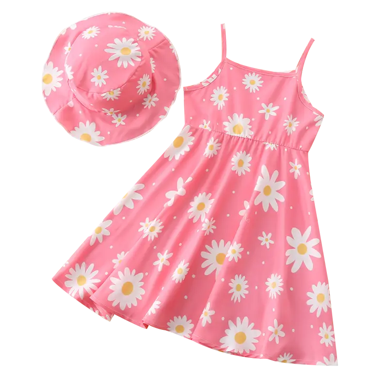 Summer Girls' Floral Print Dress Children's Casual Dress Spring Summer Trendy Hot-Selling Little Girls' Fashionable Versatile Casual Full Print Dress