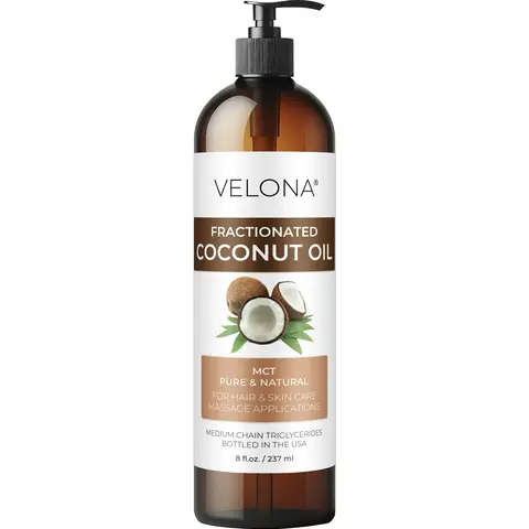 Velona Ultra Refined Fractionated Coconut Oil, 16 fl oz - 100% Pure Natural Chemical-Free Cosmetic Carrier Oil, Hydrating Moisture-Restoring Anti-Aging Shaving Cream Base for Face & Body Skin & Hair