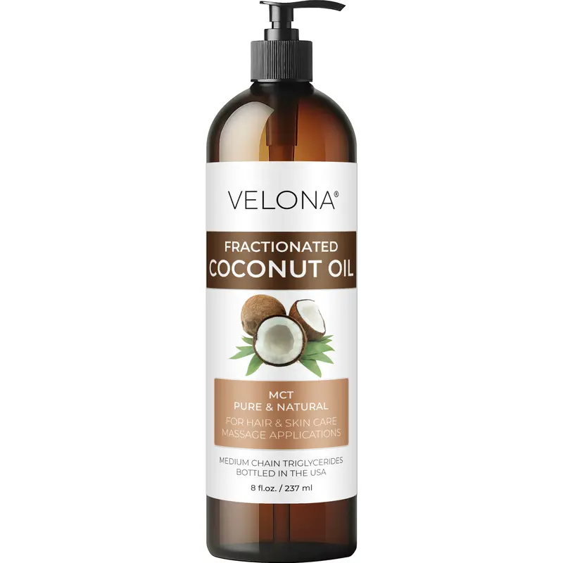 Velona Ultra Refined Fractionated Coconut Oil, 16 fl oz - 100% Pure Natural Chemical-Free Cosmetic Carrier Oil, Hydrating Moisture-Restoring Anti-Aging Shaving Cream Base for Face & Body Skin & Hair