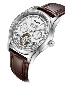 Men's Luxury Mechanical Watch with Tourbillon Dial, Leather Strap, Date Week Display, Analog Buckle Closure, Perfect Gift for Father Husband Boyfriend