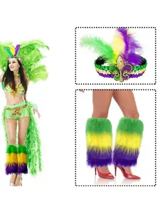 2pcs Carnival Festival Top Feather Headpiece Dance Long Hair Leg Set, Perfect for Party Performance Costume