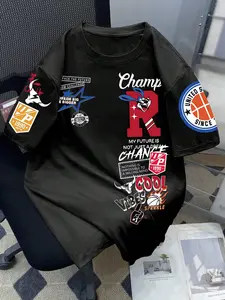 Men's Vintage Graphic Print T-Shirt, Oversized Street Style, Comfortable Short Sleeve, Daily Wear, Motivational Text, Trendy Details