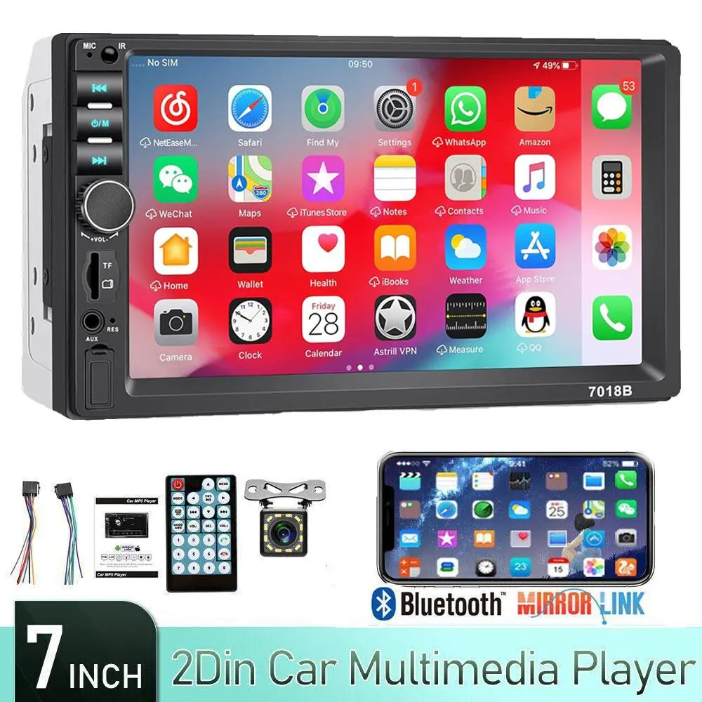 7 Inch 2-DIN Car Stereo Receiver with Bluetooth, Rear View Camera, Touch Screen & MP5 Player – Perfect Christmas Gift for Car Interior Stowing & Tidying, Car Video Player, Backup Camera