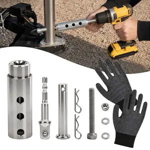 Trailer Jack Drill Adapter for 1 Inch Jack Drive Shafts, Stainless Steel Trailer Jack Adapter Kit with 1/2" Drive Socket, Fits RV Camper Dump Truck Trailer Jacks