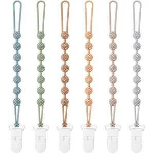6 Pack Silicone Baby Pacifier Clips BPA Free One Piece Binky Holder