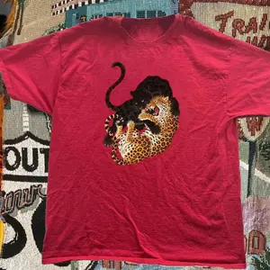 Vintage Panther vs Leopard Graphic T-Shirt – Red Cotton Tee with Fierce Big Cat Animal Print Design, gift for him, gift for her, crewneck, unisex tee