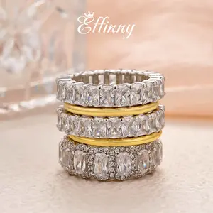 Effinny 13.0ct Radiant & Cushion Cut 5A Grade Cubic Zirconia 5PC Women's Wedding Jewelry Set, Anniversary Ring for Outdoor Occasions