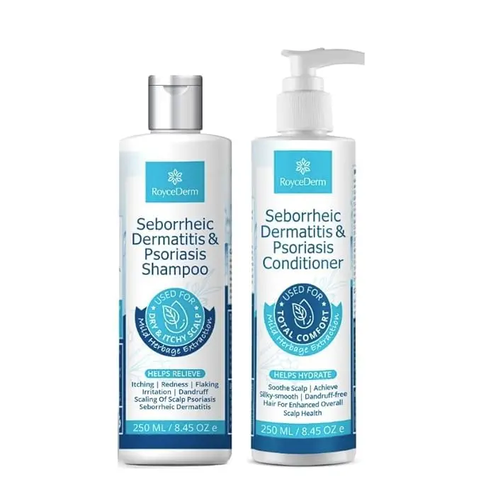 NEW 2025! Roycederm Seborrheic Dermatitis & Psoriasis Shampoo and Conditioner Set - Effective Scalp Treatment for Folliculitis, Psoriasis, Dandruff, Dry Itchy Scalp with Soothing & Moisturizing Formula
