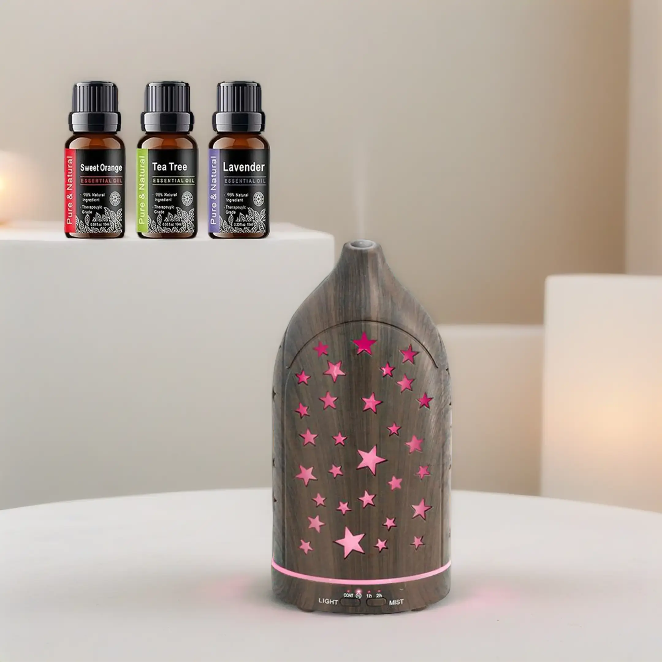 Star Hollow Aroma Scented Oil Diffuser - 7-Colors Color Changing Antistress Safe Humidify Compact Plug-In, Silent Home Use Device for Home Users, Space-Saving Stylish Household Humidifier