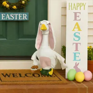 Easter Bunny Rabbit Colorful Egg Goose Costume for Outdoor Porch, Whimsical Holiday Decoration Ornaments, Fun Party Festive Atmosphere Accessories, Garden Decorations