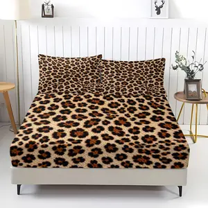 3Pcs Leopard Print Fitted Sheet Set, Retro Luxury Bedding Set, Soft and Breathable Fabric, Deep Pocket Design, Easy to Clean, Ideal for Fashionable Young Women's Bedroom Decor