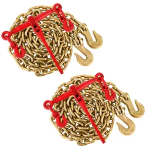 Chain Binder 3/8'' to 1/2'', Chain and Binder Kit, Ratchet Load Binder with 9200 LBS WLL, Grade 70 and 3/8'' x 10 FT Chain with 6600 LBS WLL for Tie Down, Hauling, 2 Binders and 2 Chains (5/16'' to 3/8'' 2 Pack)