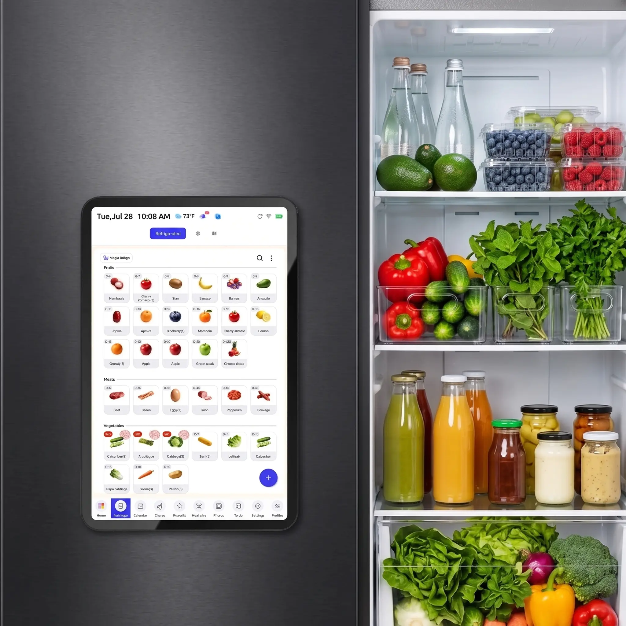 Everblog 13.4-Inch Smart AI Fridge Calendar, Wireless Magnetic Digital Family Organizer with Smart Food Tracking, Expiration Notifications, Recipe Recommendations, Grocery Lists and App Control