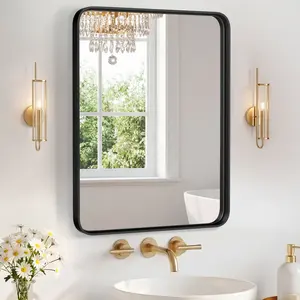 Metal Framed Vanity Mirror 16x20 Inch, Aluminum Alloy Rectangle Bathroom Mirror for Over Sink Wall, Matte Modern Decorative for Restroom Farmhouse