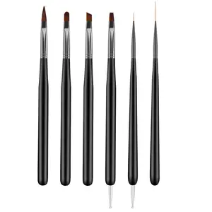 Art Brushes, 6 count  Art Painting Tools with  Art Fine Liner Brush,  Design Painting Brushes Set, Builder Gel Brush,  Dotting Pen for Gel Polish Manicure Salon DIY, Black