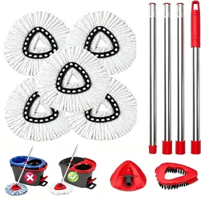 Spin Mop Replacements for 1-Tank System - Microfiber Flat Mop Set with 5&2 Reusable Pads, 30-58in Stainless Steel Handle, scrub Brush, for Wood, Tile Floors, Kitchen & Hard Surface Cleaning, Removable head refill Mops Scrubber【Deals for you days】