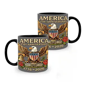 Sturdy Classic Reusable Glossy Washable American 1776-2026 250th Birthday Celebration Ceramic Mug, Historical Patriotic Eagle Drinkware, Special Commemorative Gift for History Lovers