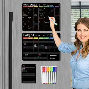 Hivillexun Black Dry Erase Boards Set - 3 Magnetic Boards for Refrigerator, Monthly, Weekly Organizer & Daily Notepad, Wall & Fridge Family Boards tiktokshopspringglowup