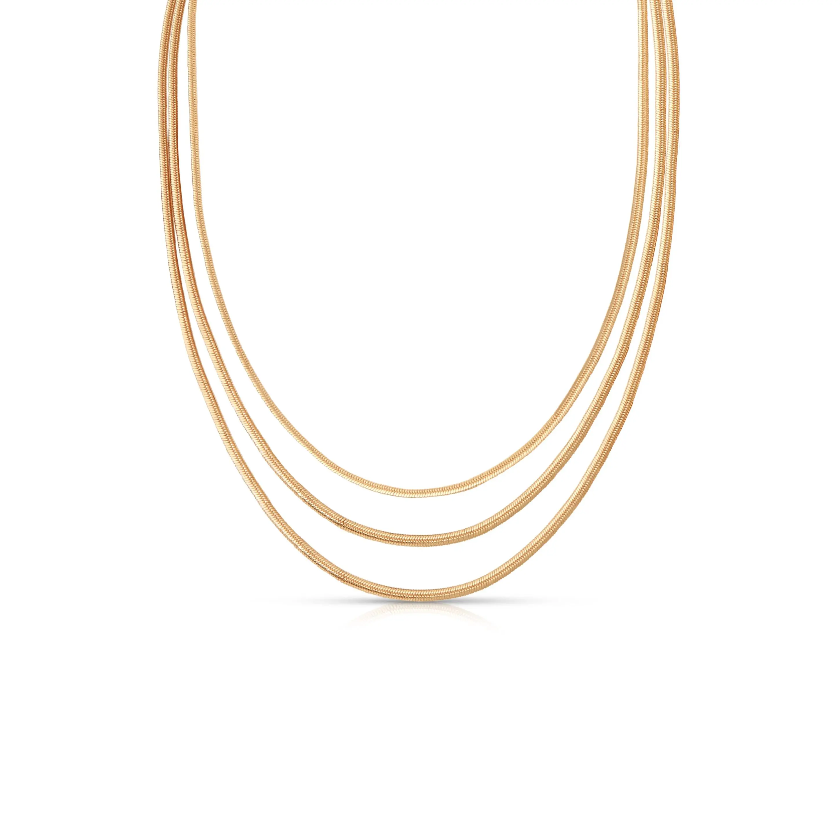 Triple Snake Chain Necklace – 18K Gold or Silver Plated Layered Snake Chain Choker, Modern Minimalist Statement Necklace for Women