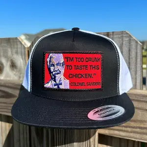 I’m Too D To Taste This Chicken Flat Bill Hat - Red Patch/ Blk&Wh 6006