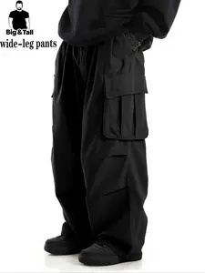 Men's Regular Fit Solid Drawstring Cargo Pants, National Day Clothing, Casual Pocket Elastic Waist Trousers for Daily Wear, Streetwear Men's Bottoms for All Seasons, Casual Jogging Pants, Casual Work Pants