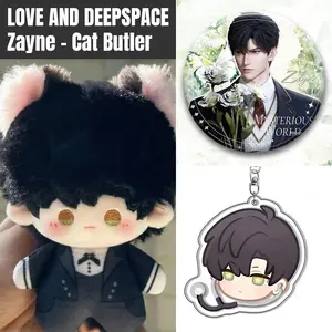 3pcs, Love and Deepspace Anime Plush Doll + Badge + Keychain, Collectible Stuffed Character Figure, Premium Soft Toy - Keychain Bag Car Charm, Desk Shelf Room Decor, Birthday Christmas Valentine Party Gift for Anime Fans Teens