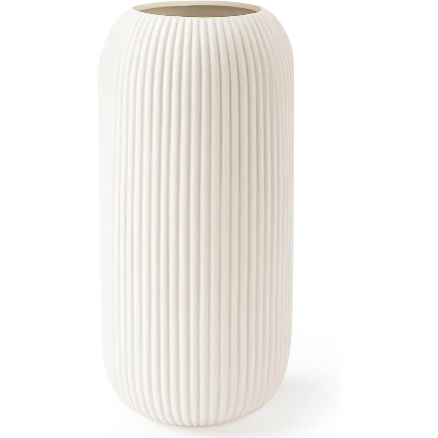 8 In Modern Ribbed Textured Surface White Ceramic Vase - Decorative Vases for Farmhouse Coffee Table Table Decor, Bookshelf Pampas Grass Display (Home Decor Accent), House Decor