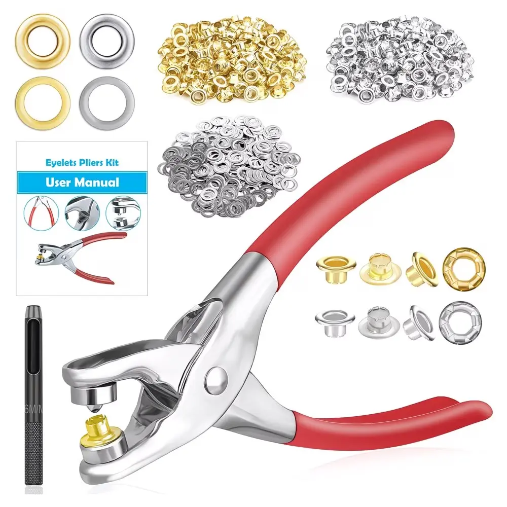 803Pcs Grommet Eyelet Pliers Kit, 1/4 Inch 6mm (Inside Diameter) Grommet Tool Kit with 800 Metal Eyelets with Washers in, Eyelet Grommet Hand Press kit for Leather/Belt/Shoes/Crafts