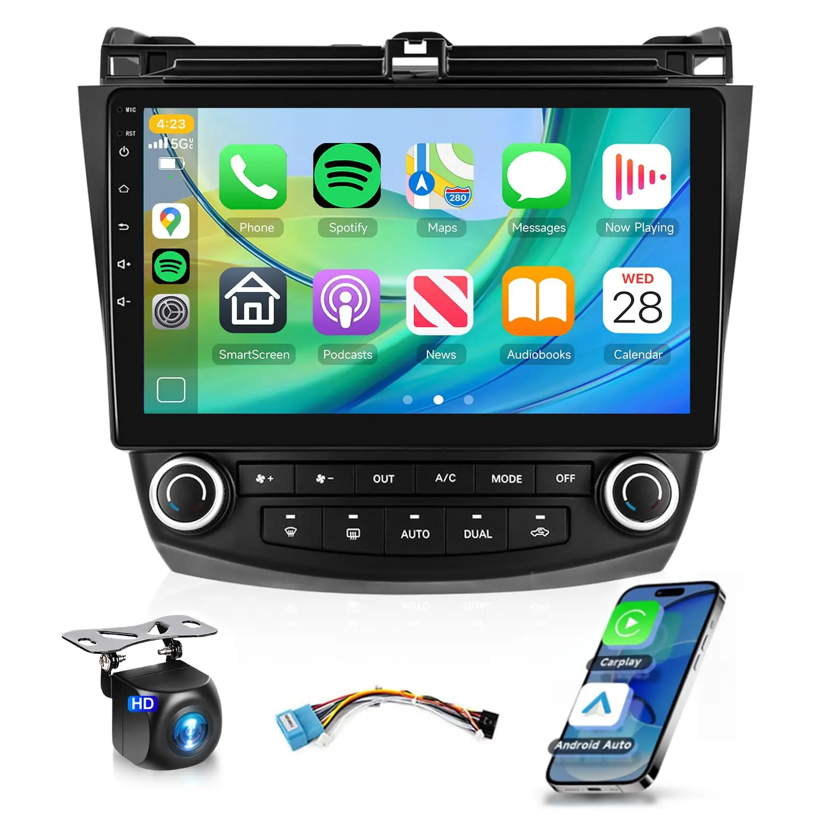 Android 15 Car Stereo for Honda Accord 2003-2007 Radio Wireless Carplay Android Auto 10.1 inch 1080P HD IPS Touch Screen DSP EQ Built-in GPS Chip MirrorLink WiFi Bluetooth FM/RDS AHD Backup Camera Mic, Rear Camera, Android Touchscreen Car Radio,summervibe