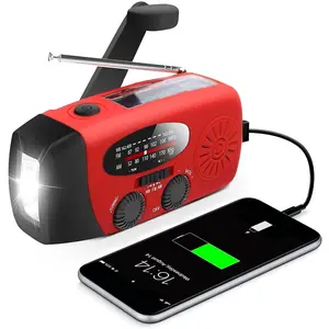 Multifunctional 2000mAh Hand Crank Radio, Solar Powered/USB Charging Chargeable FM AM WB NOAA Weather Radio, Emergency LED Flashlight Power Bank, Handheld Radio