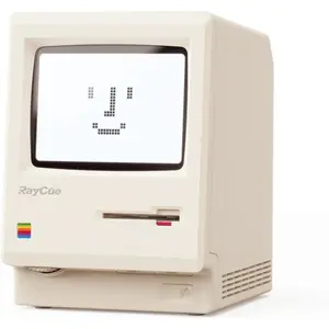 RayCue Maclock WB-8 Retro Pixel Alarm Clock, 1984 Computer-Inspired USB Desk Clock with Pixel Display, Multiple Alarms, Adjustable Brightness, Calendar, Temperature, Unique Retro Tech Gift