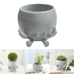 Smiling Middle Finger Face Planter Pot, Funny Resin Cement Succulent Flower Pot for Indoor Outdoor Desktop Decor, Unique Gift for Plant Lovers