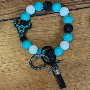 Western Skull Handheld Wristlet Keychain with O-Ring for Easy Attachment to Purse or Bag One-Size-Fits-Most Accessory