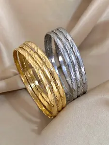 3pcs exquisite and luxurious stainless steel gold-plated bracelets, fashionable stacked jewelry accessories, the perfect gift choice for girlfriends and family, Double Layered Bracelets