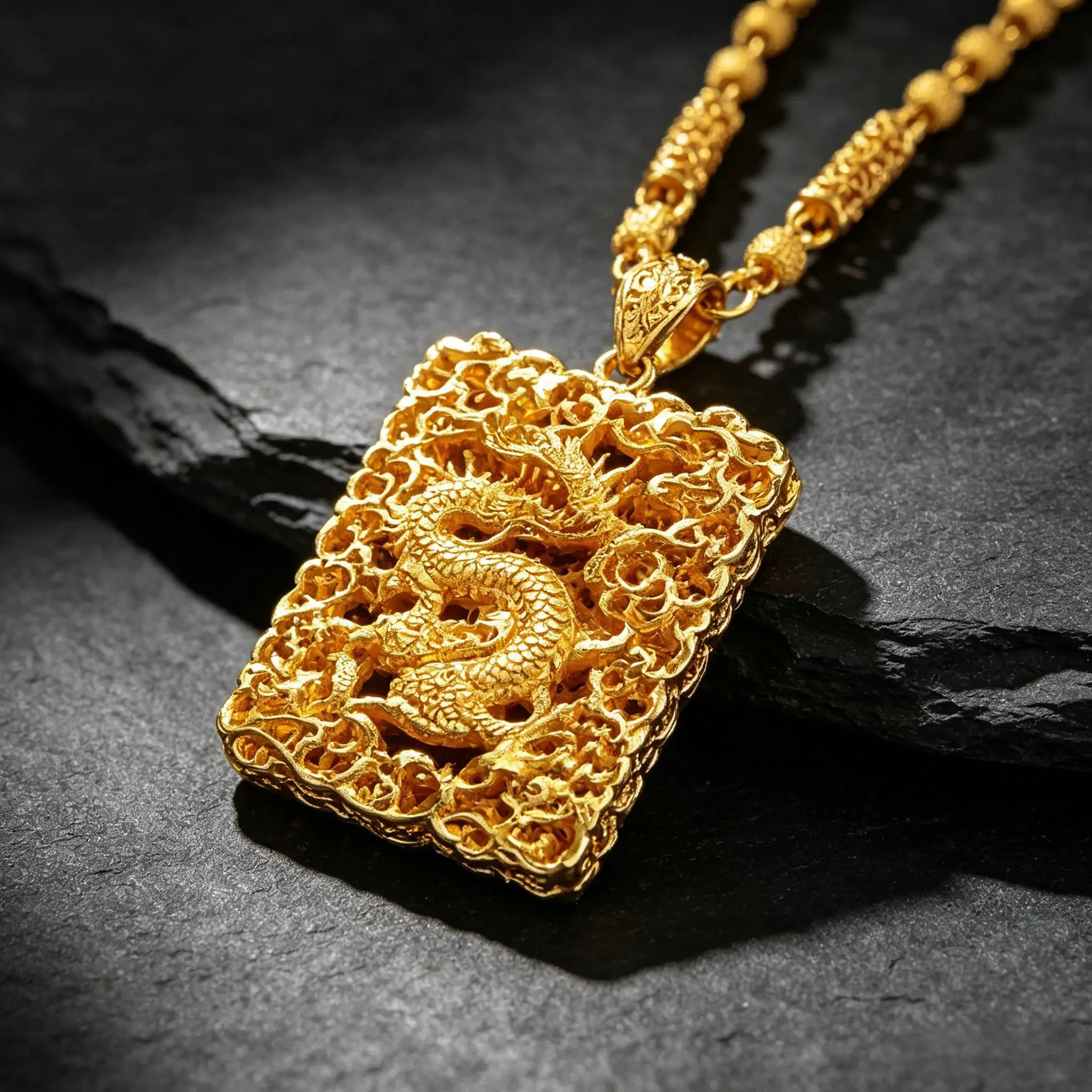 18K Gold Plated Hollow Carved Dragon Pendant Necklace,, Retro Oriental Chinese Dragon Design Amulet Jewelry, Waterproof Anti-fade Hip Hop Streetwear Accessory, Viral TikTok Trending Lucky Charm Chain, Ideal Birthday Holiday Protection Gift for Men & Women
