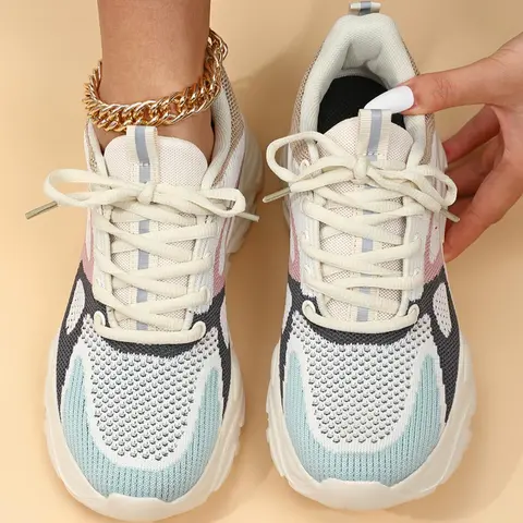 Women's Sporty Low Top Lace Up Breathable Lightweight Anti-Slip Round Toe Sneakers, Casual Outdoor Running Athletic Trainers, Trendy Running Shoes