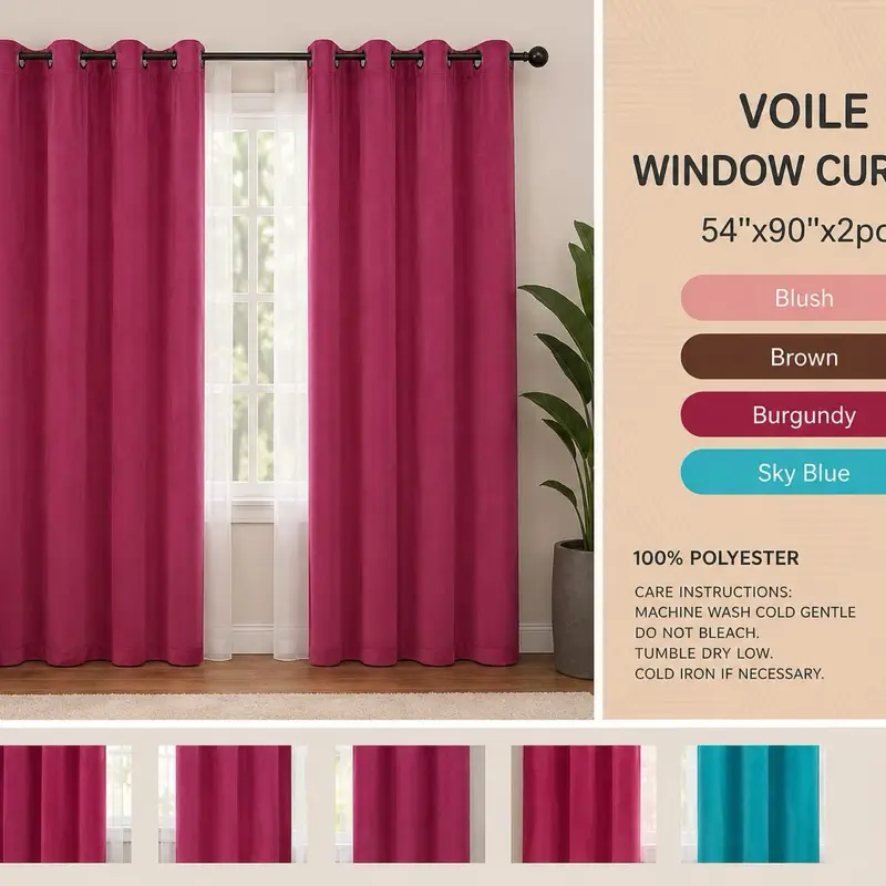 Super Soft 100% Polyester Voile Window Curtain(2pcs)